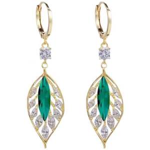 Pendientes de Aro con Hojas de Cristal Verde y Circonita Brillante, Estilo Clásico y Lujoso, Aleación de Zinc, Circonita, Venta al por Mayor para Mujer, Novedad 2026 - Product Image 6