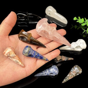 Tête d'oiseau Lapis Lazuli en obsidienne naturelle, tête de corbeau en cristal de quartz gravé pour pendentif - Product Image 2