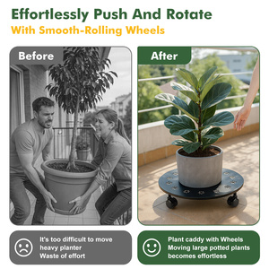 Heavy Duty Iron Plant Caddy with Wheels Rolling Plant Stand & <b>Dolly</b> Garden Use Drainage Holes - Product Image 6