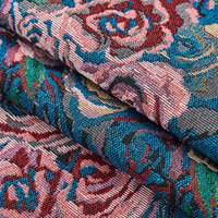 Nappe de table en textile d'intérieur, tissu jacquard à grandes roses aux couleurs riches avec bordure à pompons, couverture de table décorative