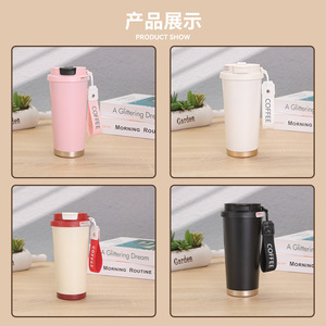 Stainless Steel Insulated Tumbler 316 Coffee Cup With Carrying Strap Travel Outdoor Portable Water <b>Bottle</b> - Product Image 5