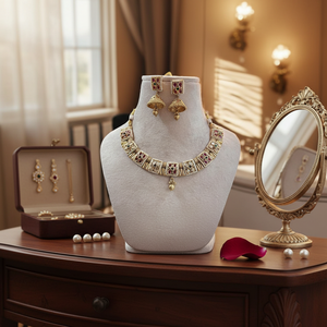 Gold Plated Pota Stone and <b>Pearls</b> Necklace <b>Set</b> 12032630PGR Exquisite Fine Jewelry <b>Set</b> - Product Image 3