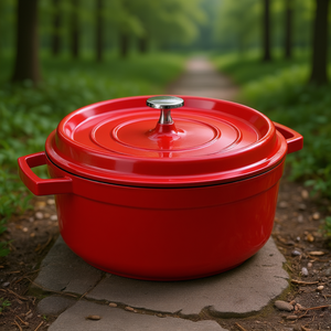 Casseruola ovale in ghisa smaltata rossa con coperchio da 5,5 litri, ideale per stufare e cuocere al forno - Product Image 3