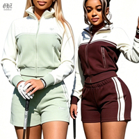 Ensembles deux pièces personnalisés pour femmes 2026 Walffe Jersey Basic Loungewear Short contrastant Détails passepoilés Veste zippée Ensemble short de survêtement