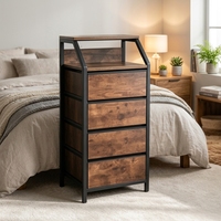 Commode robuste à 4 tiroirs avec structure métallique, unité de rangement en tissu non tissé, barrière supérieure, organisateur à grain de bois pour chambre à coucher