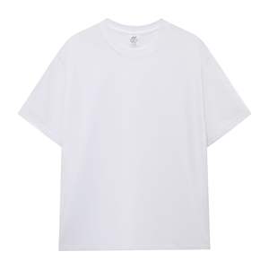 เสื้อยืดคอกลมแขนสั้นสำหรับผู้ชาย, เสื้อยืดทรงหลวมสีพื้นเปิดไหล่ผ้าฝ้ายหนัก220กรัมสำหรับฤดูร้อน - Product Image 6