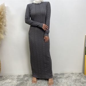 6435-1# New Stock Muslim Women Fashion Long Sleeve slip <b>Dress</b> Autumn Winter Sweater Inner <b>Dresses</b> 6 Colors - Product Image 2