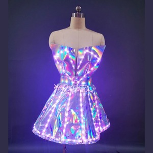 Robe LED pour <span class=keywords><strong>femme</strong></span> avec jupe Laser argentée Sexy Performance Costume de scène de chanteur DJ Costume Cosplay - Product Image 2