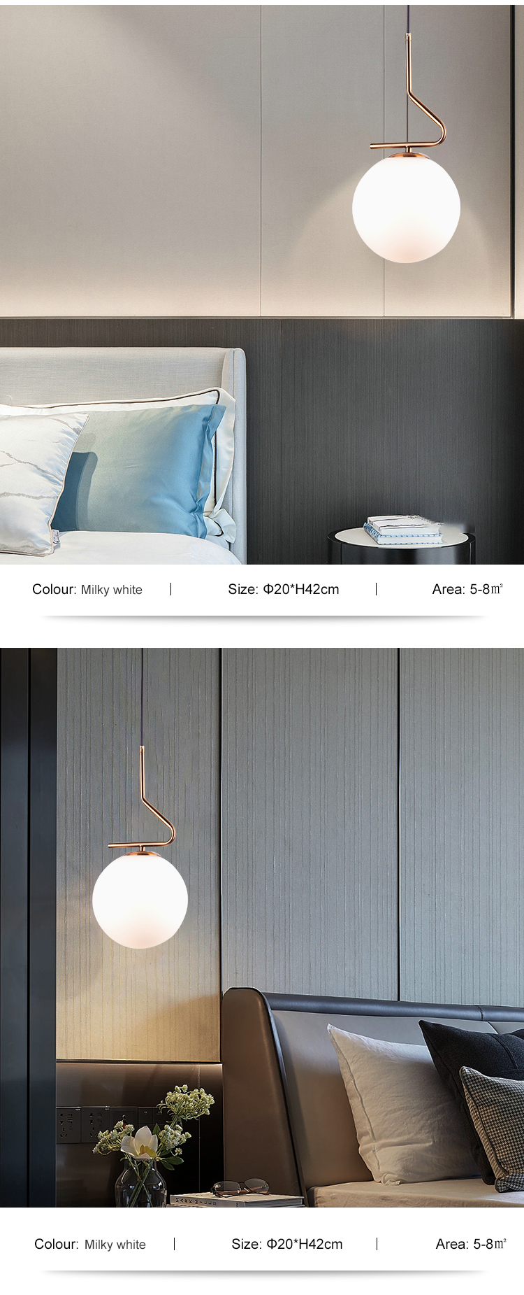Hot selling Milky White Glass Living Room Golden Color modern Hanging pendant Light