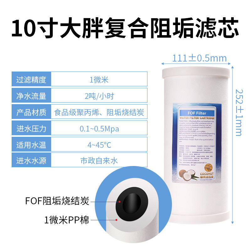 Élément filtrant inhibiteur d'incrustation composite de grande taille, 10 pouces.