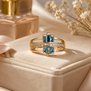 Anello con pietra blu, design classico e accessori alla moda per l'uso quotidiano. - Product Image 3