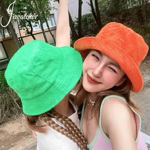 Spring Bulk Blank Plain Wide Brim Terry Cloth Fisherman Sun Hat Adjustable Custom Women Wholesale Summer Terry Towel Bucket Hat