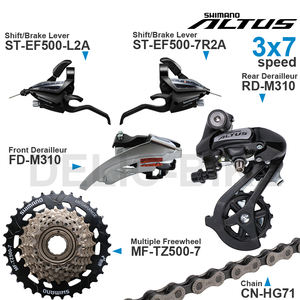 Grupo de Transmisión <span class=keywords><strong>SHIMANO</strong></span> <span class=keywords><strong>ALTUS</strong></span> ACERA 3x7 Velocidades Incluye Manetas de Cambio EF500 <span class=keywords><strong>Desviador</strong></span> <span class=keywords><strong>Delantero</strong></span>/Trasero M310 Cassette Piñón MF-TZ500 y Cadena - Product Image 2