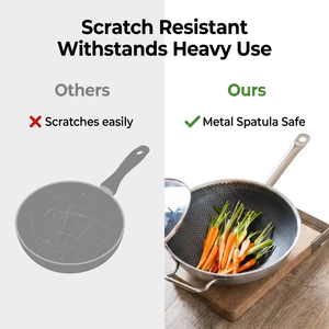 <span class=keywords><strong>Wok</strong></span> professionnel en acier inoxydable nid d'abeille tri-couches, poêle à frire antiadhésive résistante aux rayures avec couvercle, compatible induction - Product Image 6