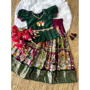 FASHIONABLE DOLA SILK PRINTED WEAVING WORK KID'S LEHENGA CHOLI WINE - Product Image 1