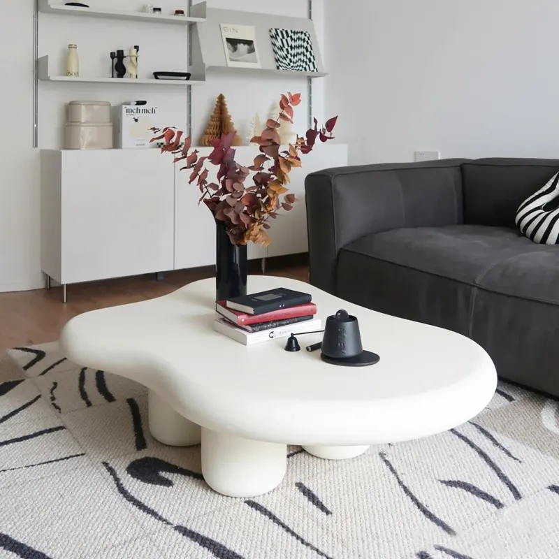 Mesas laterales de fibra de vidrio, muebles de sala de estar personalizados de estilo nórdico, mesas únicas, centro moderno, mesa de centro en la nube