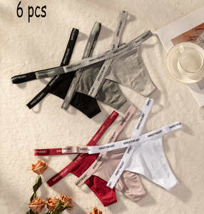 ชุดชั้นในแบบจีสตริงผ้าฝ้ายพิมพ์ลายตัวอักษร สีพื้น แบบไขว้ เซ็กซี่ น่ารัก ใส่ได้ทุกวัน แพ็ค 6 ชิ้น มีสินค้าในสต็อก - Product Image 1