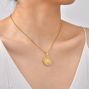 Collier unisexe vintage en acier inoxydable plaqué or avec pendentif Notre-Dame de Guadalupe en zircon, bijou religieux, idéal pour un cadeau - Product Image 6