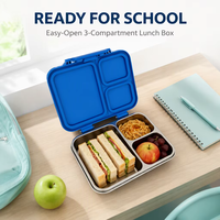 Boîte à lunch en acier inoxydable à 3 compartiments, couvercle en plastique sans BPA, boîte bento étanche pour enfants, usage quotidien et extérieur