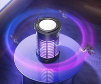 Lumière anti-moustiques 3-en-1 3000V rechargeable pour l'intérieur, respectueuse de l'environnement, pliable et suspendue, ronde à 360 degrés