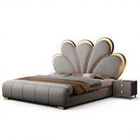 Lit plateforme moderne, luxueux et élégant, capitonné en similicuir souple, en bois de pin, tailles King et Queen, durable, avec coffre de rangement assemblé