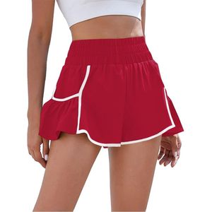 FOXA Pantalones cortos deportivos para mujer, pantalones cortos de tenis fluidos de secado rápido con bolsillos, color rojo y blanco - Product Image 1
