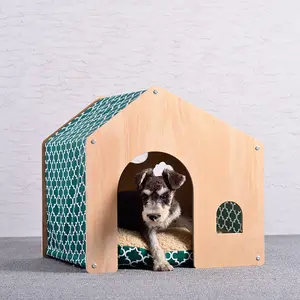 단단한 나무 집 모양의 애완 동물 침대 가구 인쇄 개 집 실내 개 침대