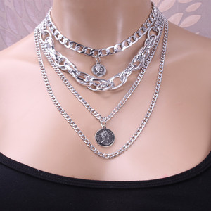 Collar de cadena de varias capas dorado con colgante de moneda para mujer, uso diario, joyería de aleación de zinc - Product Image 4