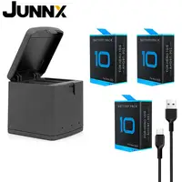 JUNNX 3 canali tipo-c scatola di immagazzinaggio 3 pezzi batteria caricabatterie rapido Cargador Baterias para Go Pro per Gopro Hero 10 9 batteria