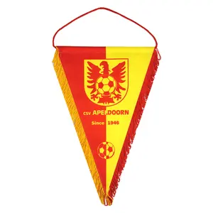 Uitwisseling Souvenir Dubbelzijdige Club Nationale Reclame Satijnen Muur Banner Mini Sublimatie Custom Voetbal Hand Wimpel Vlag