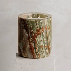 All'ingrosso naturale onice marmo portacandele in pietra lanterne e barattoli di candela con coperchio popolare colore verde in più dimensioni - Product Image 1