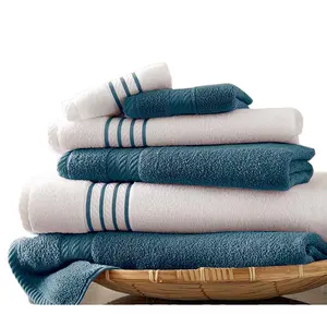 China Factory Wholesale Customized Size Quick Dry Stripe 100% Cotton Bath Towel Set For Hotel