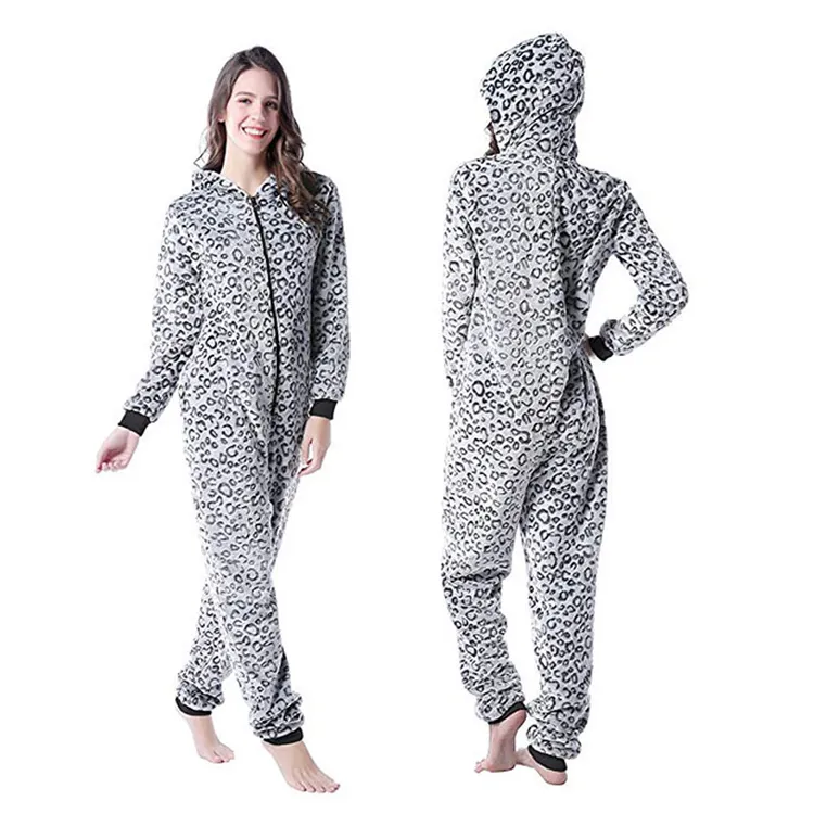 Macacão de flanela de pelúcia para mulheres, pijama de flanela com capuz quente para adulto