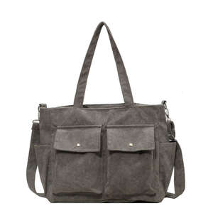 กระเป๋าสะพายไหล่ผ้าลูกฟูกขนาดใหญ่ พิมพ์โลโก้ตามสั่ง กระเป๋าถือพกพาสะดวก - Product Image 3