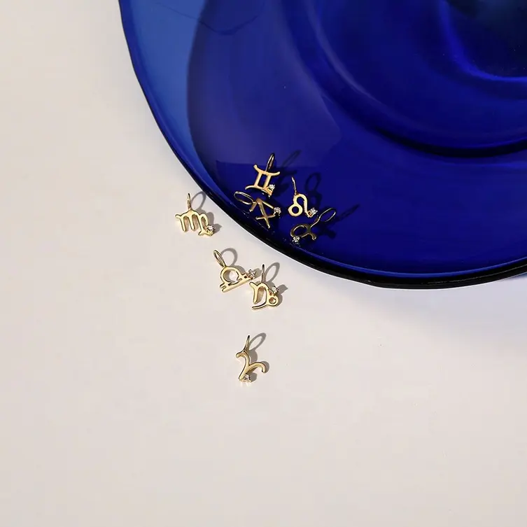 14/18K Gold Plated Vermeil 925 Sterling Silver Crystal Designer Zodiac Sign Charm Pendant for Necklace Bracelet Jewelry Making