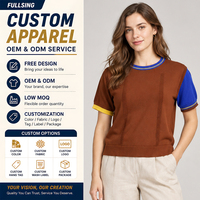 Pull en tricot color block pour femme, à manches courtes et col rond, T-shirts en tricot, Fabricant en gros de vêtements en tricot sur mesure