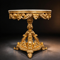 Table basse de luxe pour salon, table ronde en bois sculpté à la main doré de style européen avec plateau en marbre, table à thé, mobilier de maison, vente en gros