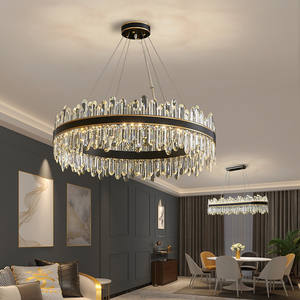 Modern Black Rectangle Round <b>Ring</b> Crystal Led Pendant Light Chandelier Led <b>Circle</b> Over Kitchen Island - Product Image 4