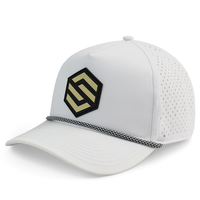 Casquette de baseball/golf unisexe HN10 OEM personnalisée en PVC rond, 5 panneaux, avec corde, perforations laser, imperméable et séchage rapide pour activités de plein air
