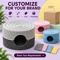Vente en gros de lit pour chat en feutre polyester personnalisé, rond, pour l'intérieur, avec fermeture éclair amovible