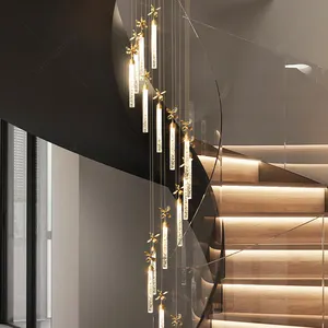 Lustre moderno decoração iluminação estilo 2024 clássico minimalista escada de cristal lustre teto controle remoto