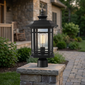 BS-002A Inno Casa Electric Outdoor IP44 Garden <b>Post</b> <b>Light</b> Black 60W 110-240V ETL Listed Aluminum Body Seeded Glass Shade - Product Image 2