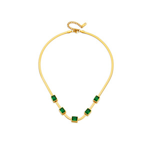Emerald Sugar Cube Necklace And <b>Bracelet</b> <b>Set</b> Gold Tone Crystal Rhinestone Geometric Chain Women's Everyday Wear - Product Image 4