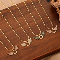 Colgante de Ángel Collar de acero inoxidable 316L con diamantes Cadena de cuentas de oro de 18K Joyería dulce que no se desvanece para mujeres con diamantes