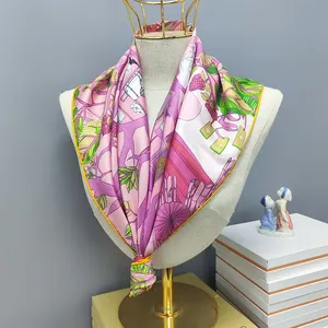 Pañuelo de seda con estampado de dos lados, bandana personalizada de 90x90cm, pañuelos de seda con estampado ecológico, venta al por mayor