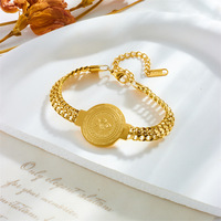 Pulsera de Cadena Redonda de Acero de Titanio con Diseño de Nicho de Moda Europea y Americana, con Estampado de Sol