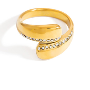 Bague géométrique plaquée or avec pavé de diamants, bijou unisexe tendance, bague pour l'index, style INS, cadeau - Product Image 5