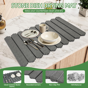 Tapis de séchage pliable en pierre, séchage rapide, en diatomite, pour vaisselle, cuisine, salle à manger, comptoir de cuisson, gris - Product Image 5