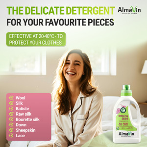 Détergent liquide pour lessive AlmaWin Custom 1 Brand, laine et soie, lavande, 750 ml, 50 lavages, 20-40 degrés Celsius, détergent doux et biologique - Product Image 4