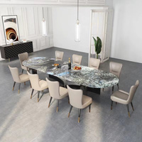 Ensemble de table à manger moderne pour 16 personnes avec plateau en marbre et pieds en acier inoxydable avec carreaux en céramique, durable et écologique